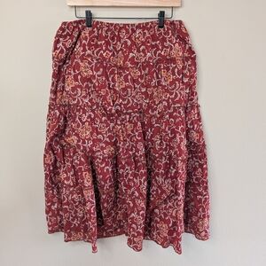ALC (At Last Classics) Womens XL Boho Tiered Skirt Red Floral Midi Peasant